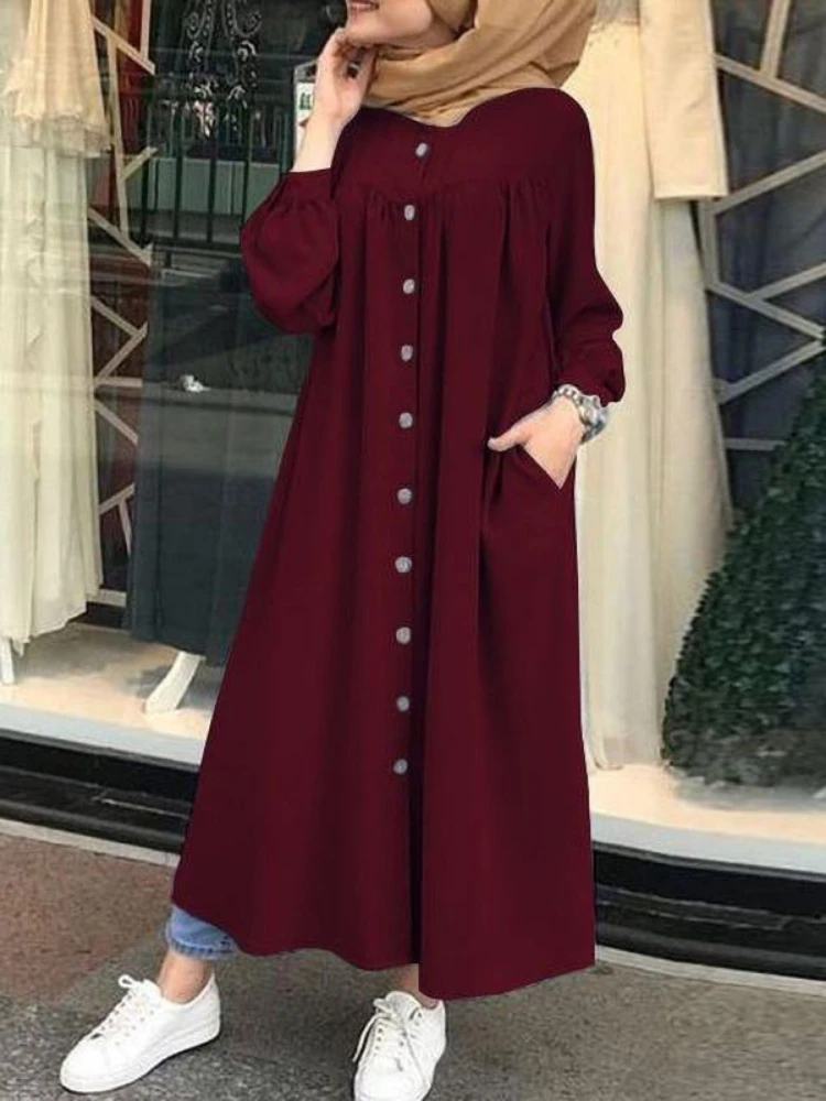 5XL-Muslim-Dress-Women-hijab-Shirt-Long-Sleeve-Maxi-Vestidos-Female-Button-Robe-femme-musulman-High-4