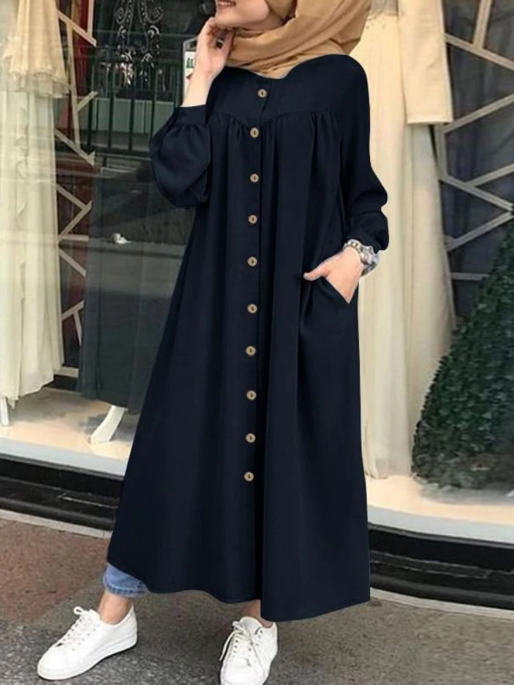 5XL-Muslim-Dress-Women-hijab-Shirt-Long-Sleeve-Maxi-Vestidos-Female-Button-Robe-femme-musulman-High