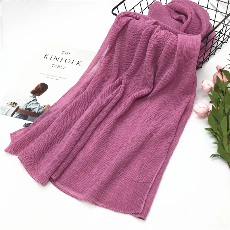 90x180CM-Muslim-Women-Plain-Soft-Cotton-Crumpled-Jersey-Hijab-Fashion-Ramadan-Breathable-Ladies-High-Quality-Turban-3
