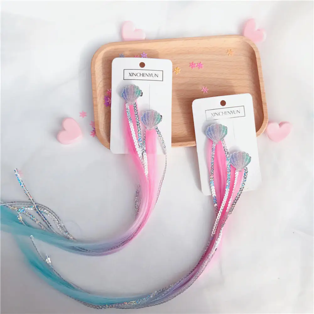 Girls-Mermaid-Wigs-Hairpins-Ponytail-Kids-Rainbow-Shell-Hair-Clip-Hair-Extension-Colorful-Wig-Twist-Braider