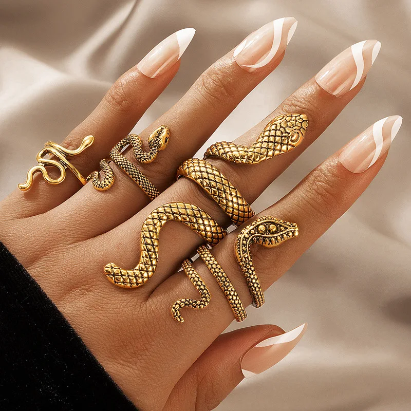 HNSP-Vintage-Long-Snake-Ring-Set-For-Women-Gothic-Black-Gold-Silver-Color-Adjustable-Finger-Jewelry