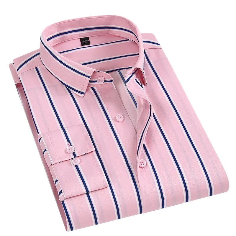 New-Good-Quality-Men-Dress-Shirt-Long-Sleeve-Striped-Business-Office-Casual-Shirt-Slim-Fit-Streetwear-2
